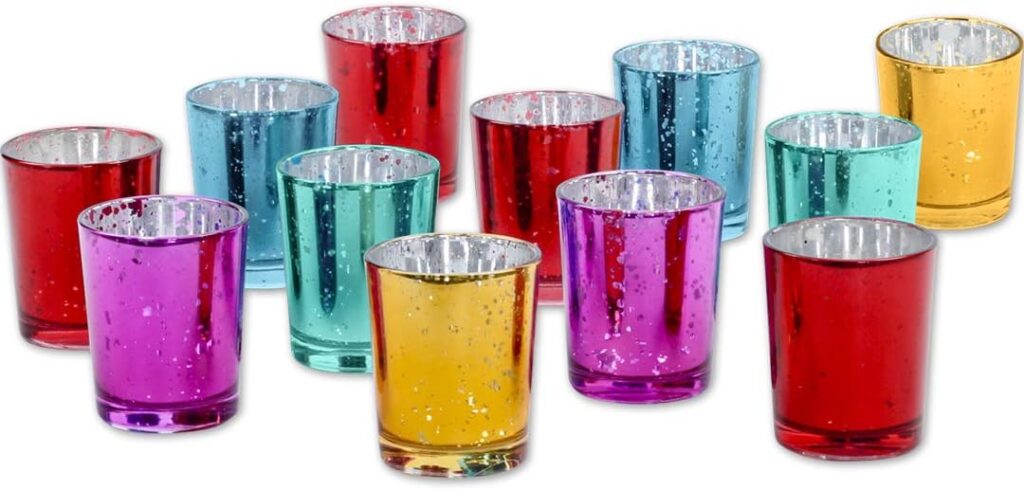 Koyal Wholesale 2.5 inch H Jewel Tone Mercury Glass Votive Candle Holders, Set of 12 Assorted Deep Rich Colors Koyal Wholesale 2.5 inch H Jewel Tone Mercury Glass Votive Candle Holders, Set of 12 Assorted Deep Rich Colors