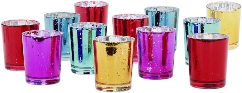Koyal Wholesale 2.5 inch H Jewel Tone Mercury Glass Votive Candle Holders, Set of 12 Assorted Deep Rich Colors Koyal Wholesale 2.5 inch H Jewel Tone Mercury Glass Votive Candle Holders, Set of 12 Assorted Deep Rich Colors
