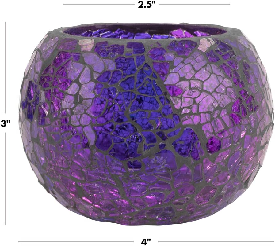 Koyal Wholesale 4 Round Mosaic Votive Candle Holders 4-Pack Bulk Tealight Holders, Hurricane Vases, Tablescapes, Wedding, Home Decor, Office, Restaurant, Table Setting Decorat (Purple, 4) Koyal Wholesale 4 Round Mosaic Votive Candle Holders 4-Pack Bulk Tealight Holders, Hurricane Vases, Tablescapes, Wedding, Home Decor, Office, Restaurant, Table Setting Decorat (Purple, 4)