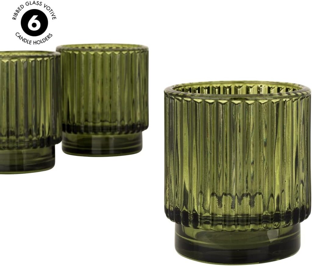 Koyal Wholesale Ribbed Glass Votive Holders (Olive Green, 6) Koyal Wholesale Ribbed Glass Votive Holders (Olive Green, 6)
