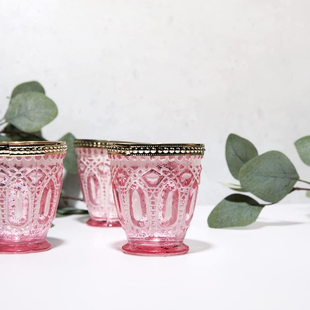Koyal Wholesale Shabby Chic Vintage Glass Votive Candle Holders Beaded Rim Set of 6, Antique Bulk Tealight Holders, Tablescapes, Wedding, Home Decor, Restaurant (Frosted Blue with Gold Rim) Koyal Wholesale Shabby Chic Vintage Glass Votive Candle Holders Beaded Rim Set of 6, Antique Bulk Tealight Holders, Tablescapes, Wedding, Home Decor, Restaurant (Frosted Blue with Gold Rim)
