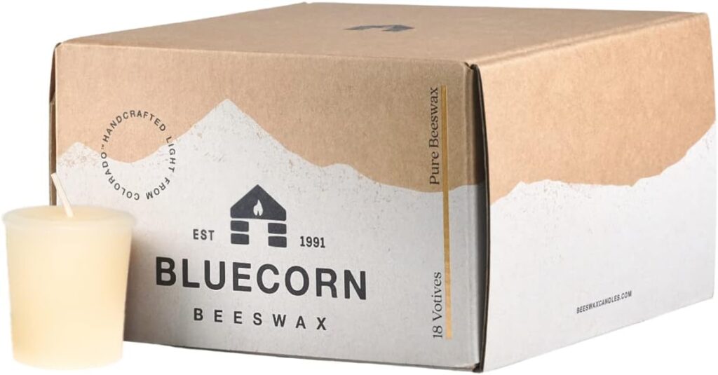 Bluecorn Beeswax 100% Pure Beeswax Votive Candles | Natural Beeswax Candles, Ivory White Beeswax Votives, 4-Pack | Long Burn (12+ Hours) | Soy, Paraffin,  Fragrance Free | Handmade in Colorado