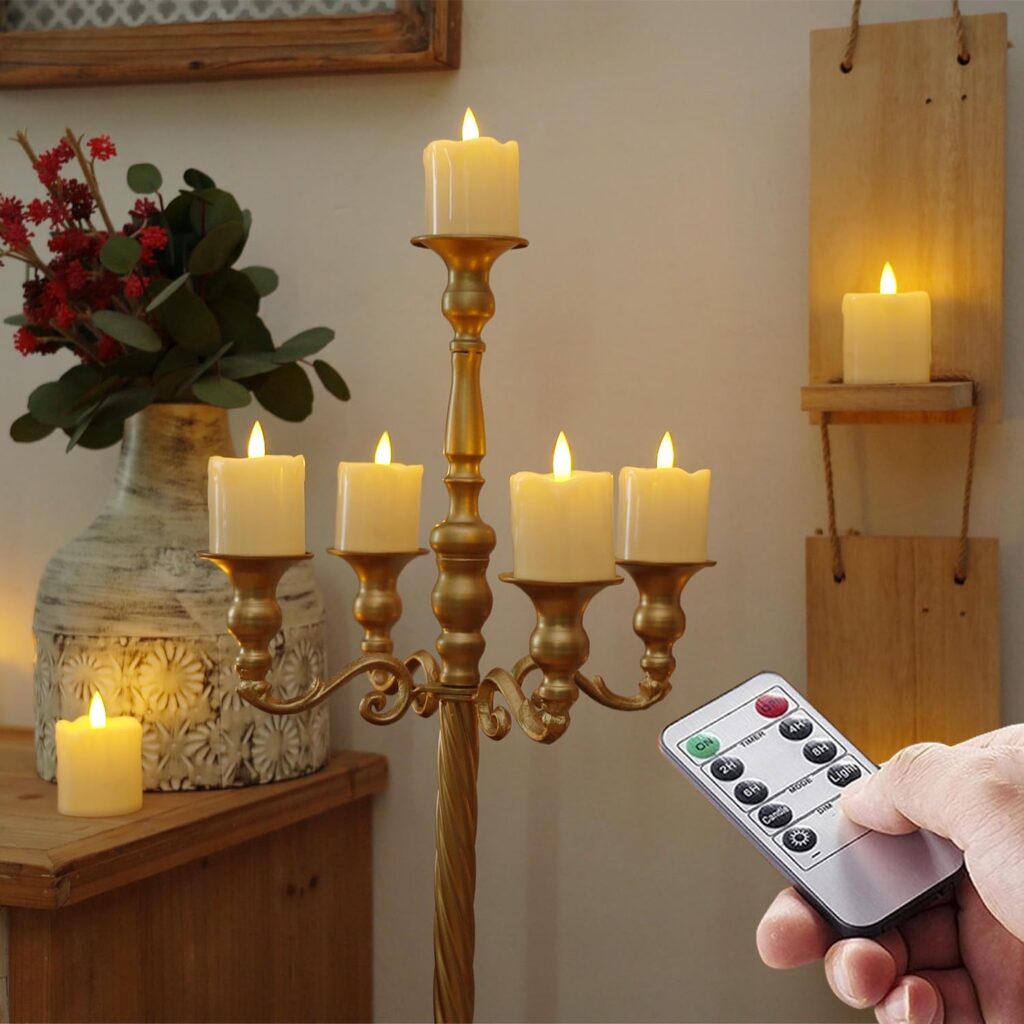 Homemory Flameless Votive Candles with Timer, 2 x 2 Birch Bark Real Wax, 400+Hour Realistic Black Wick Battery Operated Fake Candles, 6 Pack for Wedding, Party and Holiday Decoration