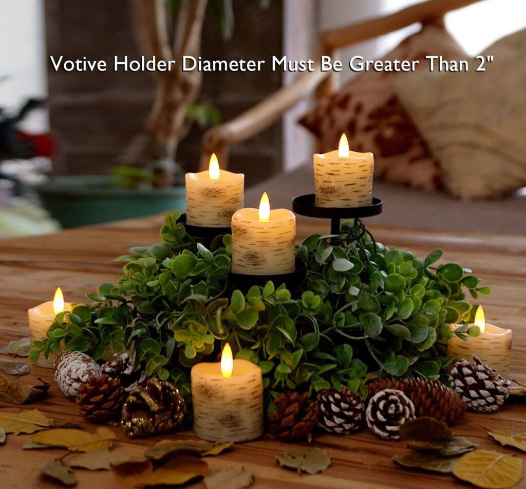 Homemory Flameless Votive Candles with Timer, 2 x 2 Birch Bark Real Wax, 400+Hour Realistic Black Wick Battery Operated Fake Candles, 6 Pack for Wedding, Party and Holiday Decoration