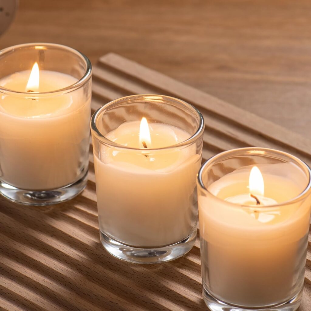 Housecret 24 Pack Warm White Unscented Clear Glass Filled Votive Candles. Hand Poured Wax Candle Ideal Gifts for Aromatherapy Spa Weddings Birthdays Holidays Party Housecret 24 Pack Warm White Unscented Clear Glass Filled Votive Candles. Hand Poured Wax Candle Ideal Gifts for Aromatherapy Spa Weddings Birthdays Holidays Party