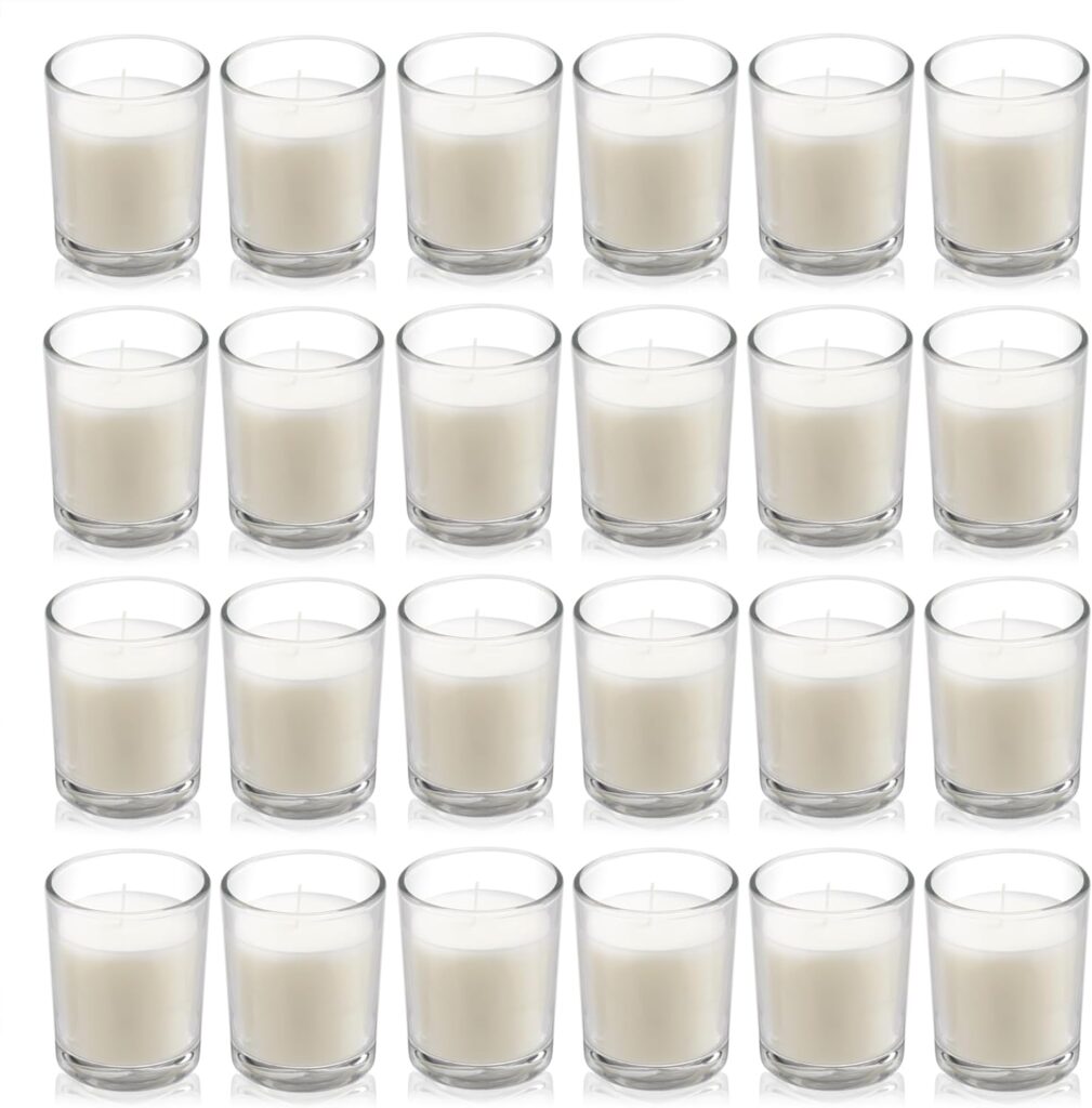 Housecret 24 Pack Warm White Unscented Clear Glass Filled Votive Candles. Hand Poured Wax Candle Ideal Gifts for Aromatherapy Spa Weddings Birthdays Holidays Party Housecret 24 Pack Warm White Unscented Clear Glass Filled Votive Candles. Hand Poured Wax Candle Ideal Gifts for Aromatherapy Spa Weddings Birthdays Holidays Party