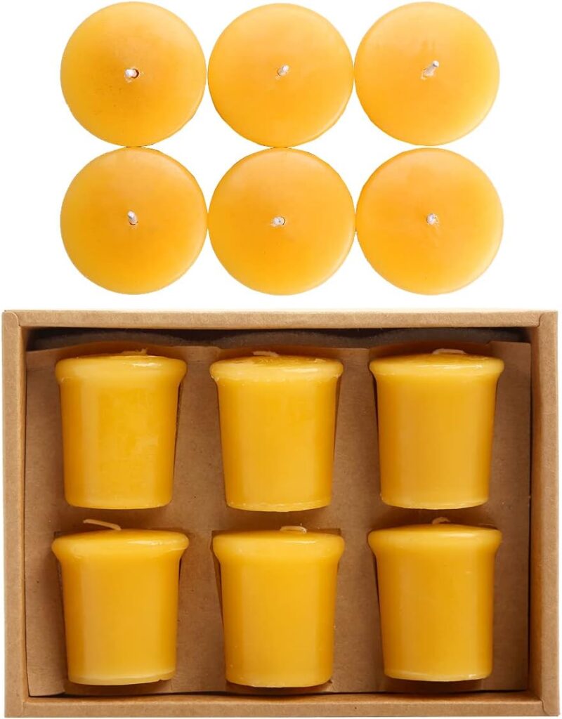 LJQizn 6pcs Beeswax Votive Candles Pure Handmade Pillar Natural Votives Set for Gift Home Décor Party Wedding Spa