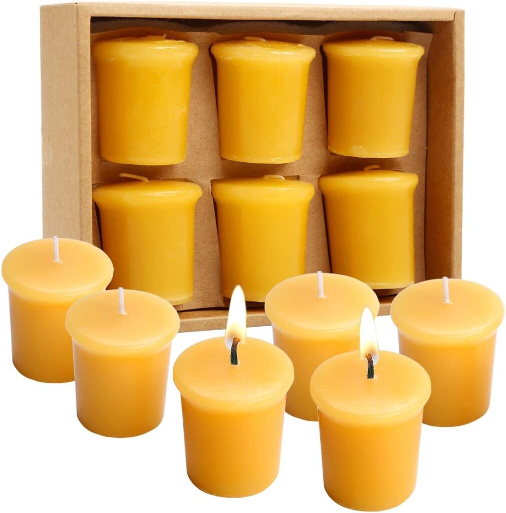 LJQizn 6pcs Beeswax Votive Candles Pure Handmade Pillar Natural Votives Set for Gift Home Décor Party Wedding Spa