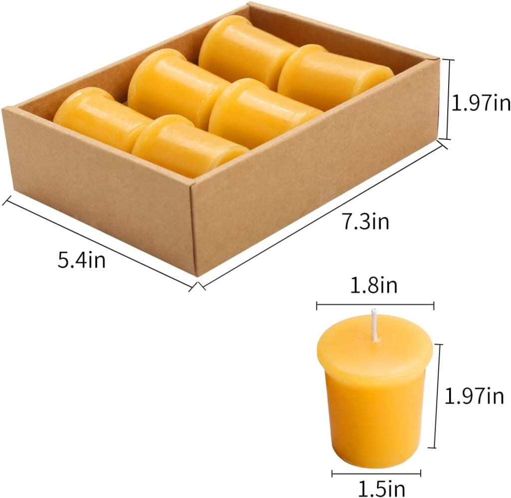 LJQizn 6pcs Beeswax Votive Candles Pure Handmade Pillar Natural Votives Set for Gift Home Décor Party Wedding Spa