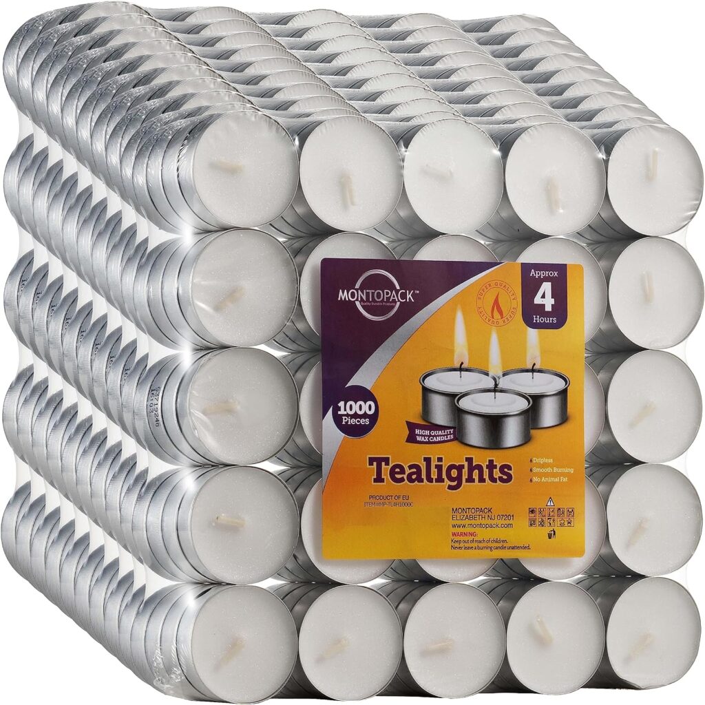 MontoPack Mini Tealight Candles in Bulk | 100 White, Small Votive Smokeless, Dripless  Long Lasting Paraffin Candles | for Home, Pool, Shabbat, Weddings  Emergencies, Unscented