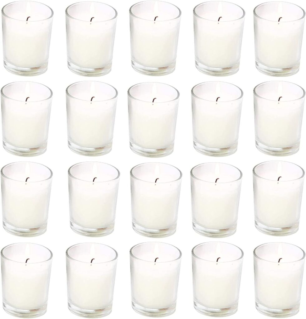 20 Pack Warm White Unscented Clear Glass Filled Votive Candles. Hand Poured Wax Candle Ideal Gifts for Aromatherapy Spa Weddings Birthdays Holidays Party (Warm White) 20 Pack Warm White Unscented Clear Glass Filled Votive Candles. Hand Poured Wax Candle Ideal Gifts for Aromatherapy Spa Weddings Birthdays Holidays Party (Warm White)
