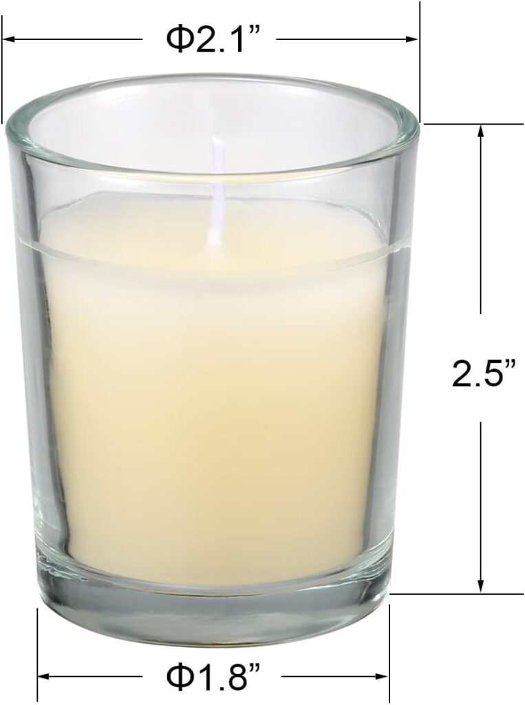 flamecan 24 Pack Clear Glass Filled Ivory Votive Candles. Unscented Votive Candles for Home Décor Spa Weddings Birthdays Holidays Party