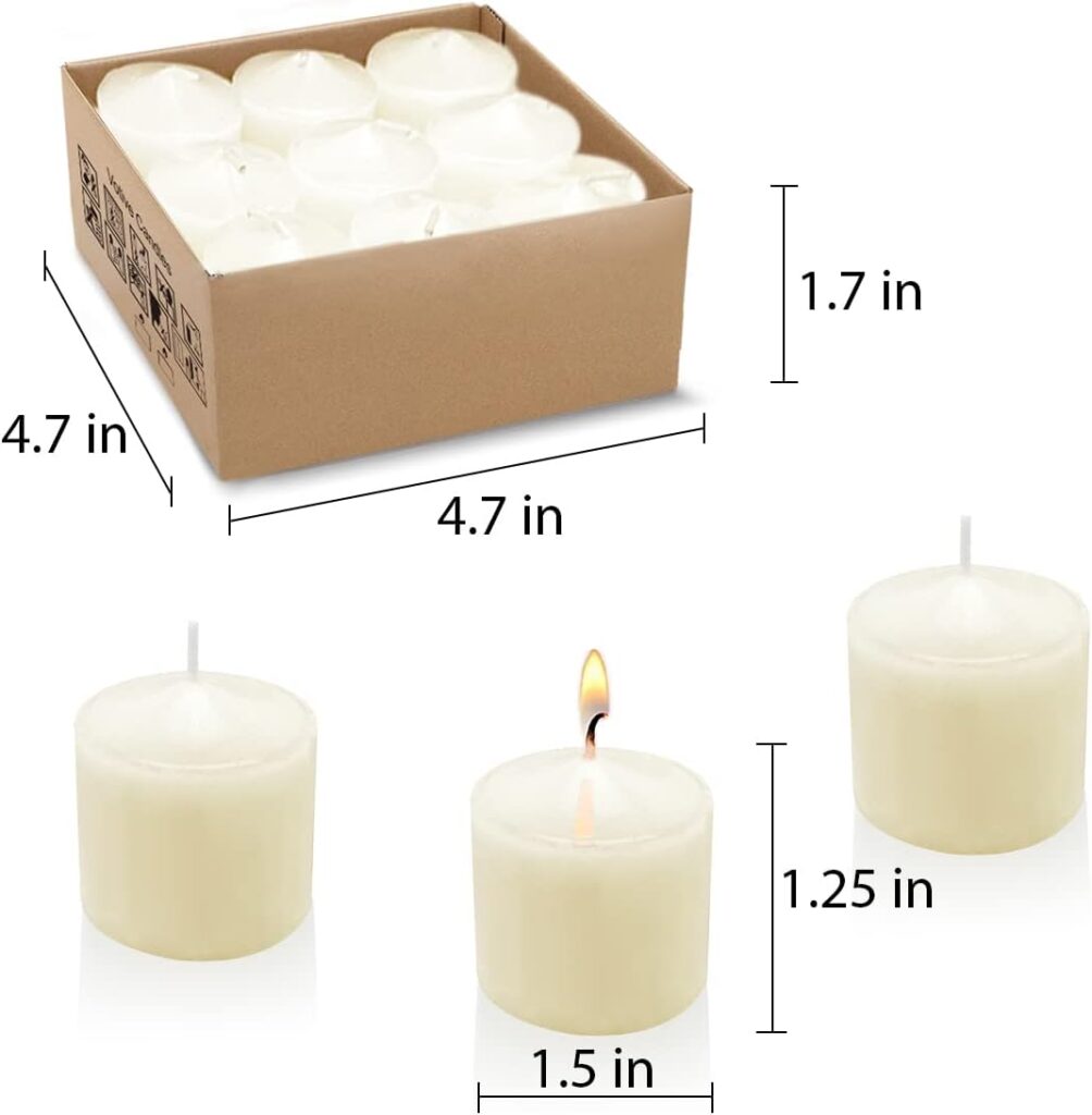 Ivory Votive Candles, 9 Packs Unscented Small Votives for Wedding, Holiday Party, Home (8 Hour), 1.5 D x 1.25 H Ivory Votive Candles, 9 Packs Unscented Small Votives for Wedding, Holiday Party, Home (8 Hour), 1.5 D x 1.25 H