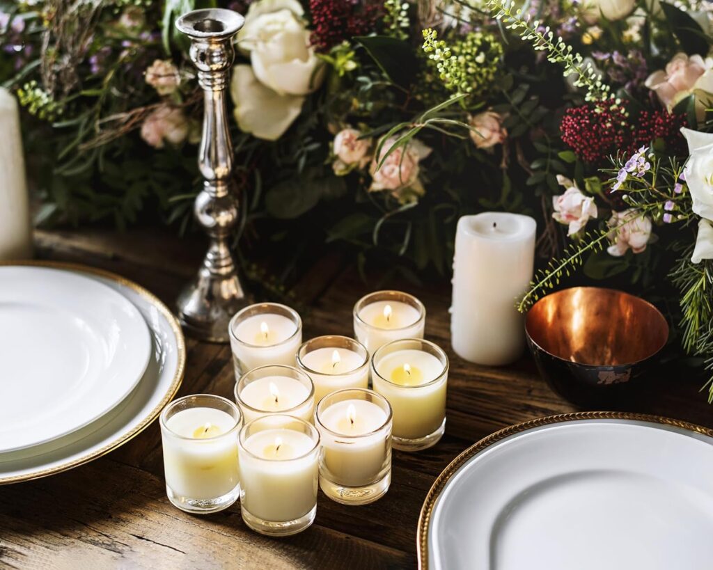 Set of 4 White Votive Candles, Clear Glass Filled Unscented Soy Wax Candle for Home Décor Weddings Spa Holidays Party and DIY Set of 4 White Votive Candles, Clear Glass Filled Unscented Soy Wax Candle for Home Décor Weddings Spa Holidays Party and DIY