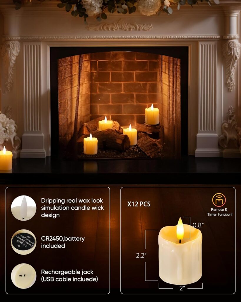 Homemory Flameless Votive Candles with Timer Remote,2 x 3 Real Wax, Realistic Black Wick Battery Operated Pillar Candles, 6 Pack for Wedding, Party and Holiday Decoration Homemory Flameless Votive Candles with Timer Remote,2 x 3 Real Wax, Realistic Black Wick Battery Operated Pillar Candles, 6 Pack for Wedding, Party and Holiday Decoration