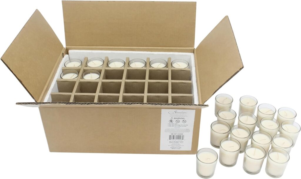 Stonebriar SB-SP-3210A 15 Hour Long Burning Unscented Wax Filled Votive Holders, 48 Pack, White Stonebriar SB-SP-3210A 15 Hour Long Burning Unscented Wax Filled Votive Holders, 48 Pack, White